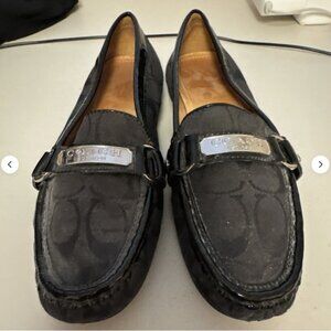 Coach Felisha Logo Signature Loafers Black Leather Flats Womens Size 9.5 B